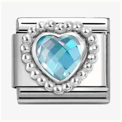 Nomination Composable CL FACETED CZ, Steel With 925 Sterling Silver HEART With DOTS RICH SETTING (006_LIGHT BLUE) 330606/006