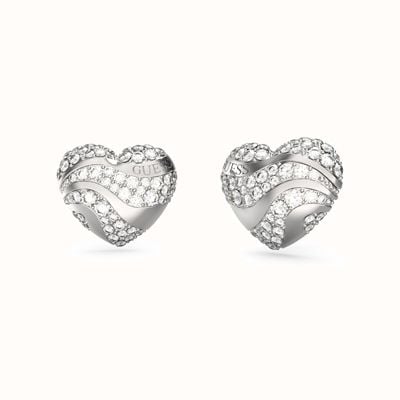 Guess Women's IN MY HEART Silver-Tone Heart Earrings JUBE04504JWRHT/U