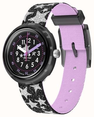 Flik Flak STARY NIGHT (31.85mm) Black Dial / Black & Silver Star Patterned Strap FPNP168