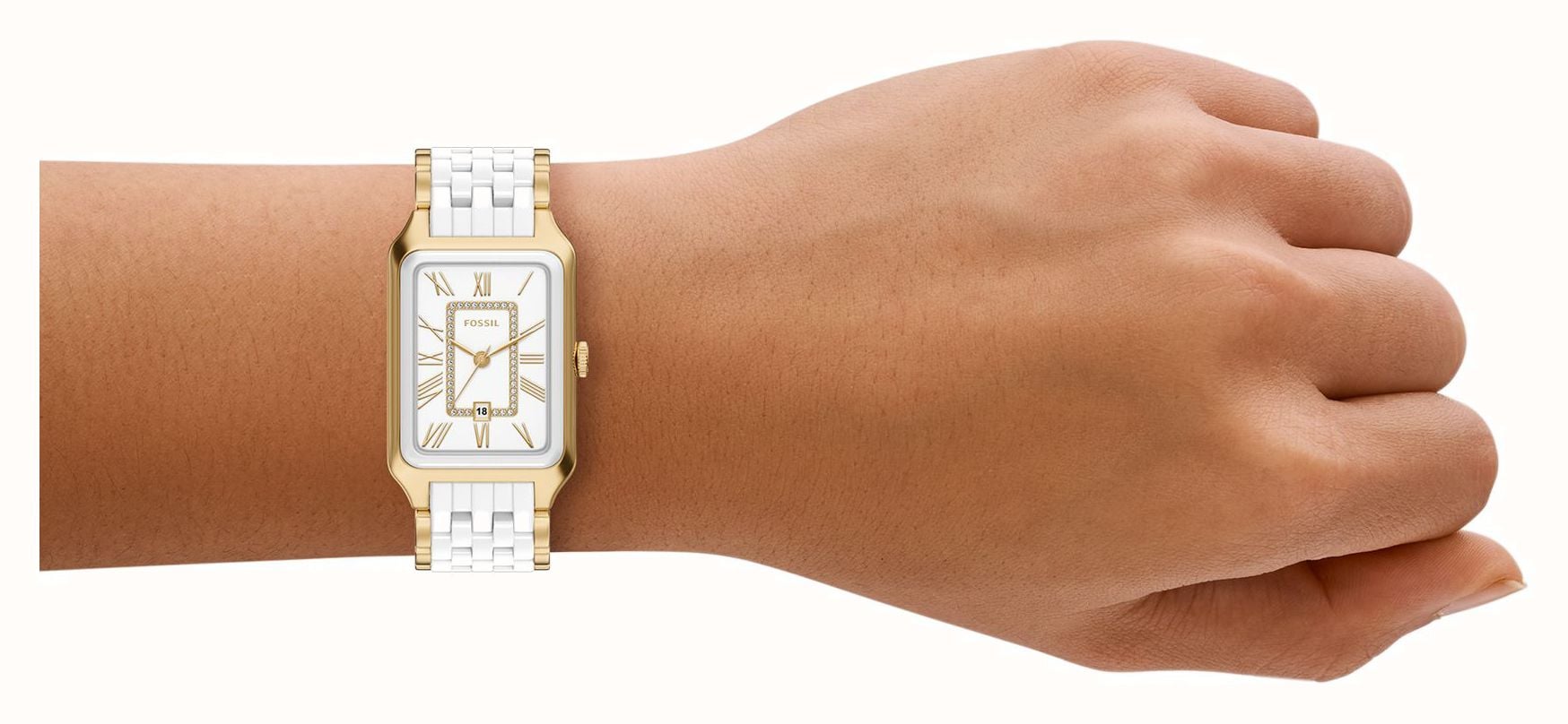 Fossil Raquel 26 mm Three-Hand Date Gold-Tone Stainless Steel & White Ceramic Fossil Watch CE1136 - alternate view 4