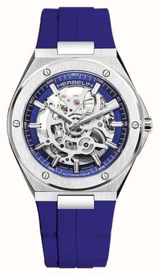 Herbelin Cap Camarat Skeleton Automatic (40.5mm) Silver Skeleton Dial / Cobalt Blue FKM Rubber Strap 1645SQ115CBC