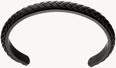 Fred Bennett Black Leather Plait Cuff Bangle B5112