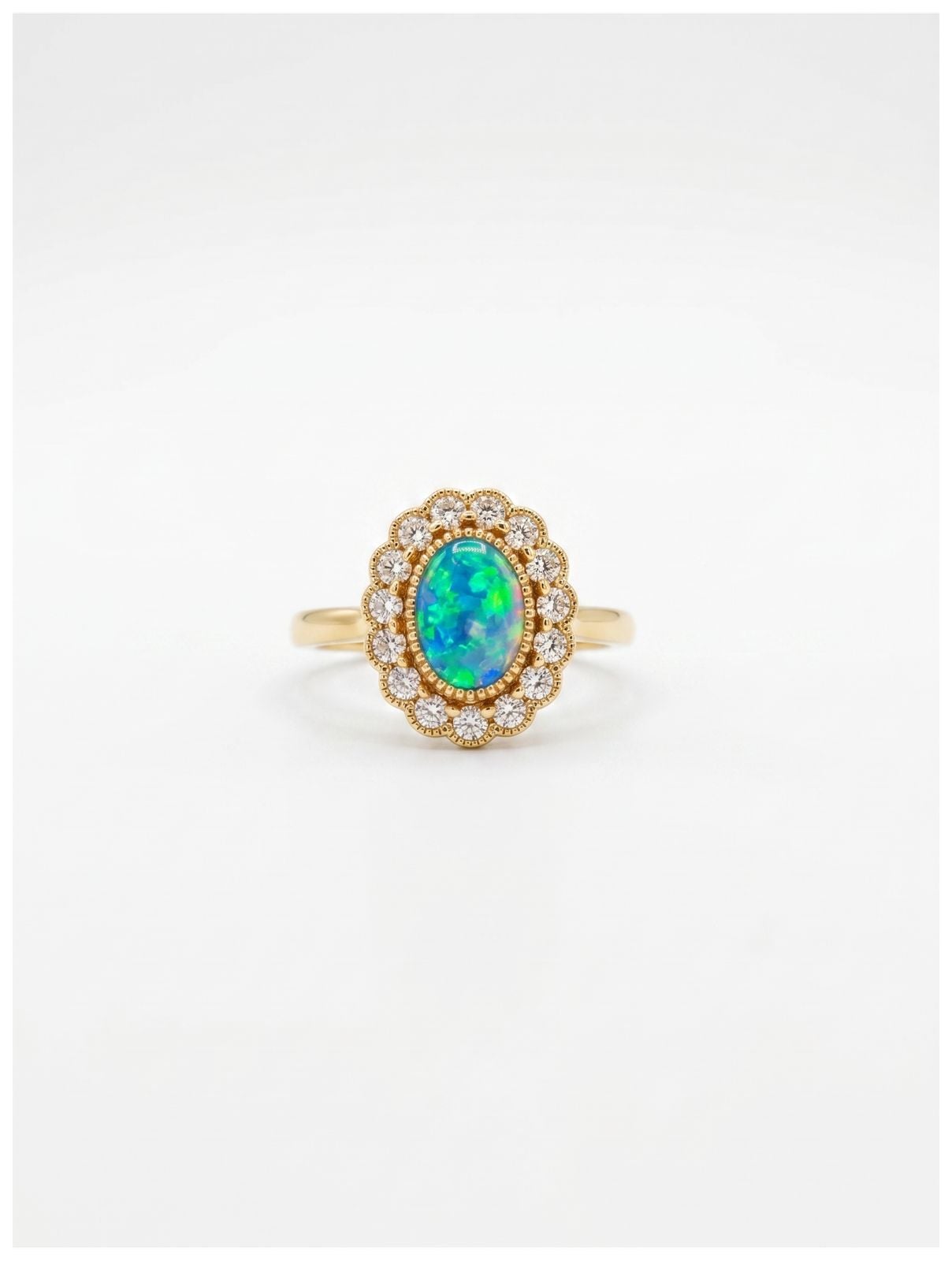 GEMEX ENG51828 18ct Yellow Gold Diamond .30ct Opal .35ct Jewellery
