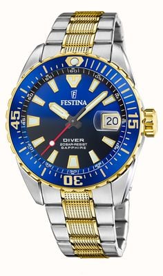 Festina The Original Diver (41mm) Blue Dial / Two-Tone Stainless Steel Bracelet F20706/1