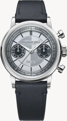 Raymond Weil Millesime Automatic Chronograph Limited Edition (39mm) Light Blue Dial / Dark Blue Leather Strap 7776-STC-65501