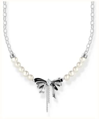 Thomas Sabo Silver CZ Black Enamel & Pearl Bow Necklace KE2295-167-11-L45V