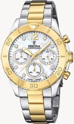 Festina Ladies Gold-Plated Chrono Watch W/Bracelet & CZ Sets F20604/1