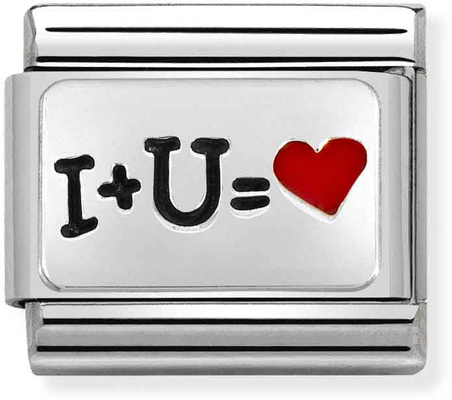 Nomination Classic OXIDIZED PLATES In Steel Enamel And 925 Silver I And U HEART Charm 330208/51