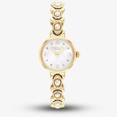 Coach Ladies Iris Mother of Pearl Dial Golden Pearl Bracelet Watch 14504699