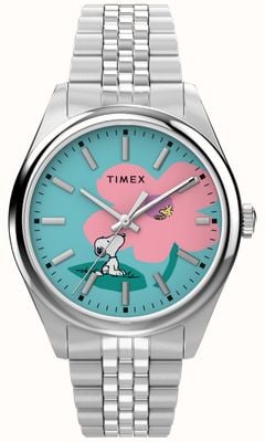 Timex x Peanuts Legacy Snoopy Flower (36mm) Blue & Pink Dial / Stainless Steel Bracelet TW2Y52600