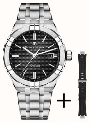 Maurice Lacroix Aikon Automatic (42mm) Black Clous de Paris Dial / Stainless Steel + Black Rubber AI6008-SS00F-330-A