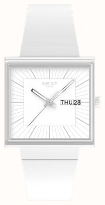 Swatch WHAT IF...ALLWHITE? (41.8mm) White Square Dial / White Bio-Sourced Material Strap SO34W700