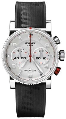 Hanhart PRIMUS Racer Automatic Chronograph (44mm) Silver Dial / Black Rubber Strap - M 741.220-1020