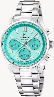 Festina Boyfriend Quartz Chronograph (37.5mm) Aqua Blue Dial / Stainless Steel Bracelet F20753/3