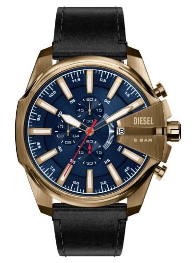 Diesel DZ4732 Mega Cheif Black Leather Blue Dial Watch