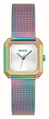 HUGO #HAZEL Three-Hand Quartz (24mm) Silver Dial / Rainbow PVD Stainless Steel Mesh Bracelet 1540186