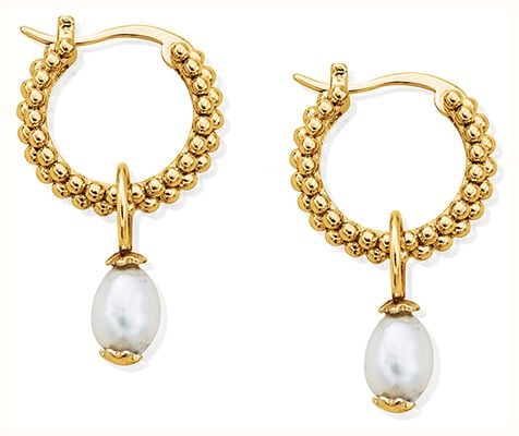 ChloBo TREASURES OF BALI Tale of Tide Freshwater Pearl Hoop Earrings - 18ct Gold Plated GEHSP