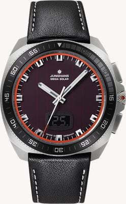 Junghans 1972 Mega Solar Radio-Controlled (43.3mm) Glass Solar Cell Dial / Black Leather Strap 56/4610.00