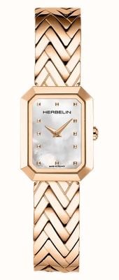 Herbelin Octogône Quartz (20.4mm) White Mother of Pearl Dial / Rose-Gold PVD Stainless Steel Chevron Bracelet 17446BPR19