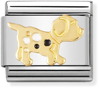 Nomination Classic Dog 18ct Gold & Steel Enamel Charm 030212/36