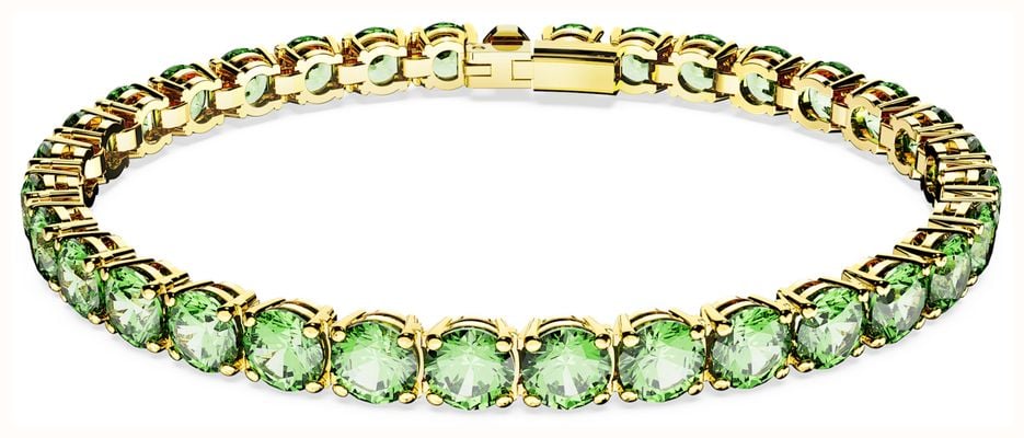 Swarovski Matrix Tennis Bracelet Round Cut Green Crystals Gold-Tone Plated Size Small 5658848