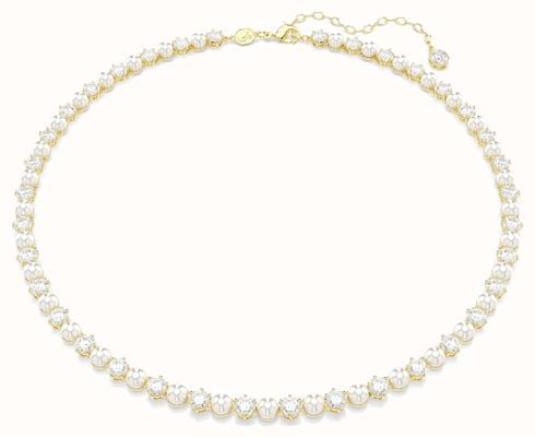 Swarovski Matrix Tennis Necklace, Crystal Pearl, Round Cut, White, Gol 5742039