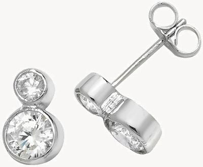 Silver Round Cubic Zirconia Double Drop Earrings G51059
