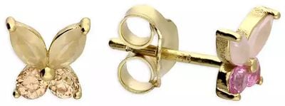 Silver Gold Plate Pink Cz Butterfly Stud Earrings H4932/Y