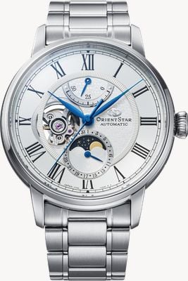 Orient Star M45 F7 Mechanical Moonphase (41mm) White Dial / Stainless Steel Bracelet RE-BT0005S00B