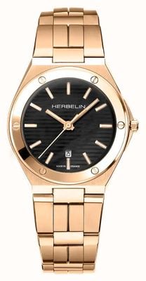 Herbelin Cap Camarat Quartz (33mm) Black Mother of Pearl Dial / Rose-Gold PVD Stainless Steel Bracelet 14545BPR49