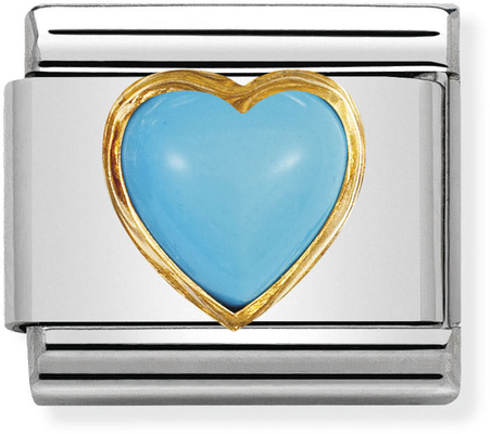 Nomination Classic STONES HEARTS In Stainless Steel With 18ct Gold TURQUOISE Charm 030501/06