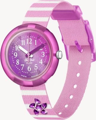 Flik Flak Shine Bright SHINING SEASTAR (32mm) Purple Dial / Pink & White Recycled PET Strap FPNP146