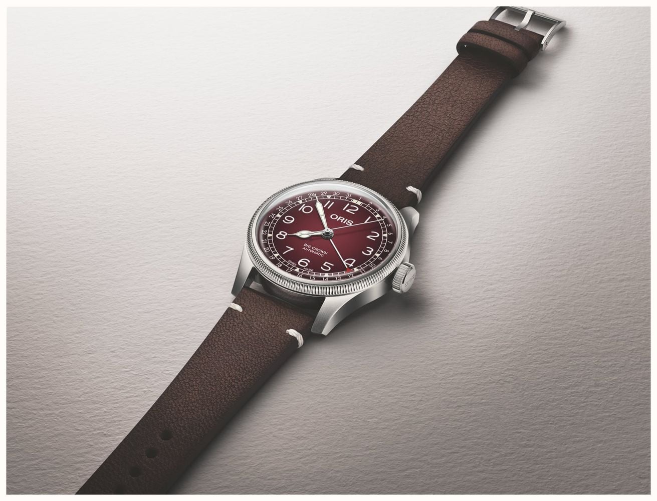 ORIS x Cervo Volante Big Crown Pointer Date Automatic (40mm) Burgundy Dial / Dark Brown Leather Strap Watch 01 754 7785 4038-SET - alternate view 3