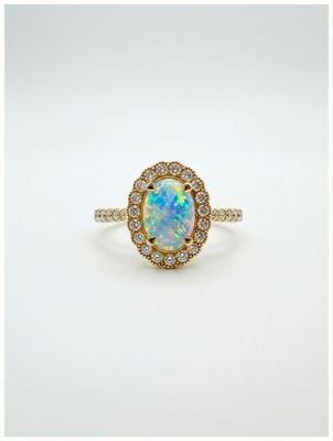 18ct Yellow Gold Diamond opal halo Ring 9477 J15780