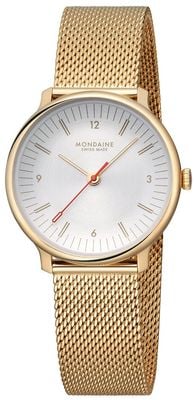 Mondaine Doppio (33mm) Off-White Dial / Gold-Tone Stainless Steel Mesh Bracelet MLE.33111.SM