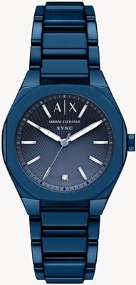 Armani Exchange Three-Hand Quartz (36mm) Textured Blue Dial / Blue PVD Stainless Steel Bracelet AX6032