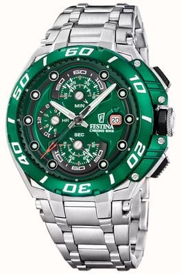 Festina Chrono Bike 2026 (46mm) Green Dial / Stainless Steel Bracelet F20754/5