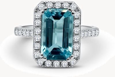 Bass International Diamond Jewel Platinum Aquamarina 2.49ct 18ct White gold Diamond Large Emerald Cut Ring U64