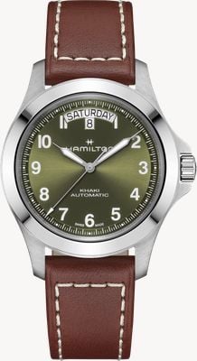 Hamilton Khaki Field King Day-Date Auto (40mm) Green Sunray Dial / Brown Leather Strap H64475560