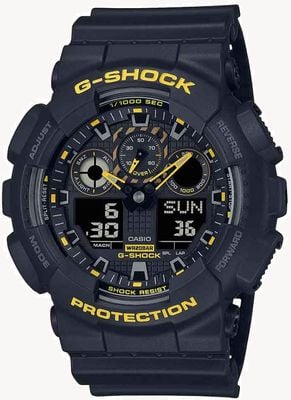 Casio G-Shock 'Caution Yellow' Shock Resistant Black Silicone EX DISPLAY GA-100CY-1AER EX DISPLAY