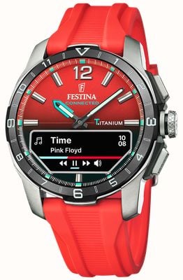 Festina Connected D Hybrid Smartwatch (44mm) Red Integrated Digital Dial / Red Rubber Strap F23000/6