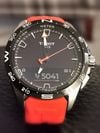 Customer picture of Tissot T-Touch Connect Solar Titanium (47.5mm) Black Dial / Red Synthetic Strap T1214204705101