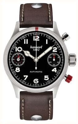 Hanhart PIONEER TwinDicator Automatic Chronograph (45mm) Black Dial / Dark Brown Leather Strap - M 731.210-0110