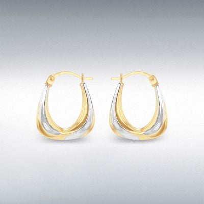 IBB 9ct Y/G W/G Squared Oval Edge Creole Hoops 2.53.3869