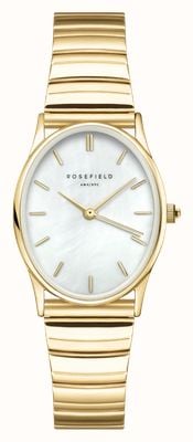 Rosefield Oval (24mm) White Mother-of-Pearl Dial / Gold-Plated Stainless Steel Bracelet OVWGSG-OV16