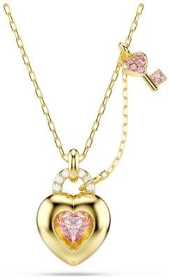 Swarovski Idyllia pendant, Mixed cuts, Heart, Key, Pink, Gold-tone plated 5737288