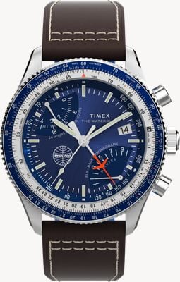 Timex Fly Back Chronograph x Pan Am (43mm) Blue Dial / Brown Leather Strap TW2W97200