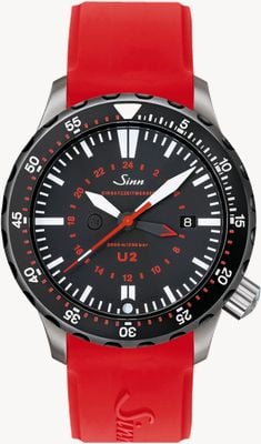 Sinn U2 SDR U-Boat Steel Mission Timer Diver Red Silicone Strap 1020.040