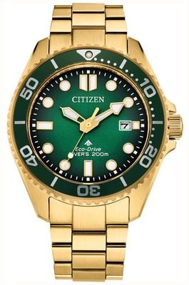 Citizen Eco-Drive Promaster Diver (41mm) Green Dial / Gold PVD Stainless Steel Bracelet BN0262-59W