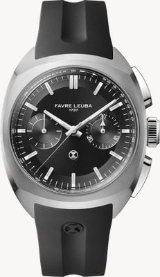 Favre Leuba Chief Chronograph Automatic (41mm) Black Sunray Dial / Black Rubber Strap 00.20101.113.01.301
